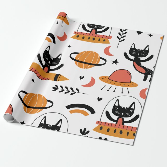 Papier Cadeau Ensemble de chats mignons illustration design vint (Déroulé)