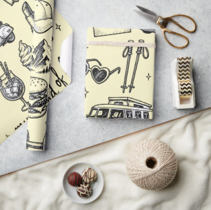 Papier Cadeau Ensemble de cliparts de style de vie dessinés à la