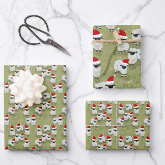 papier cadeau ensemble de fêtes avec des moutons c