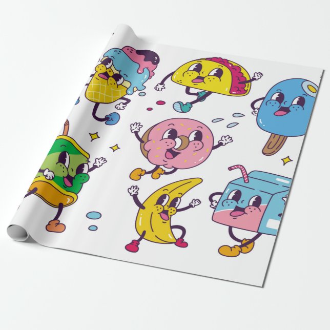 Papier Cadeau Ensemble de nourriture et de boisson dans le style (Déroulé)