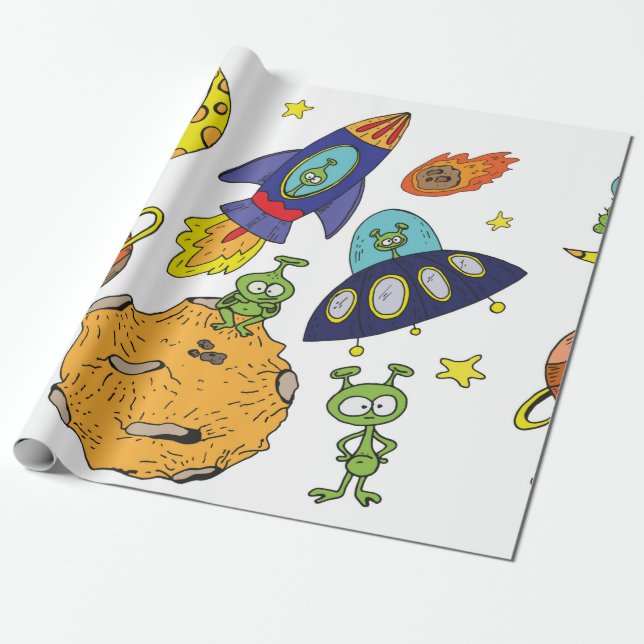 Papier Cadeau Ensemble d'illustrations de dessins animés sur l'e (Déroulé)
