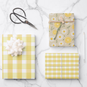 Papier cadeau ensemble tartan daisy jaune citron