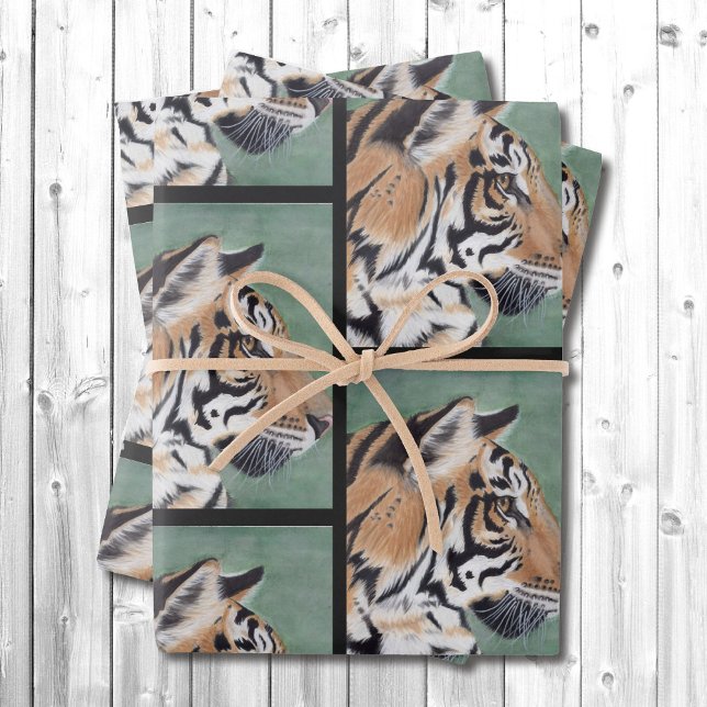Papier cadeau enveloppant à l'aquarelle de tigre (Créateur téléchargé)