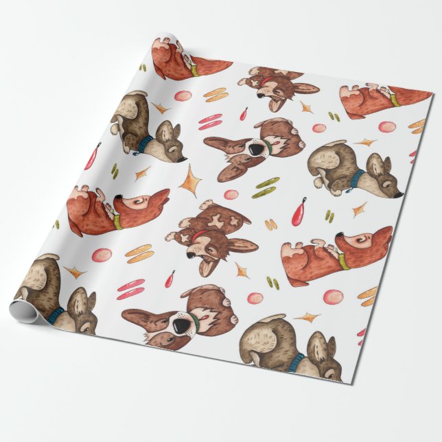 Papier Cadeau Enveloppe cadeau Corgi Aquarelle Cute (Déroulé)