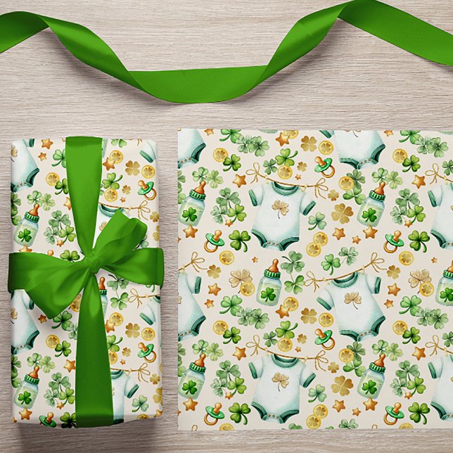 Papier Cadeau Enveloppe cadeau de Baby shower irlandais Lucky Ch (Fun Irish Baby Shower Wrapping Paper)
