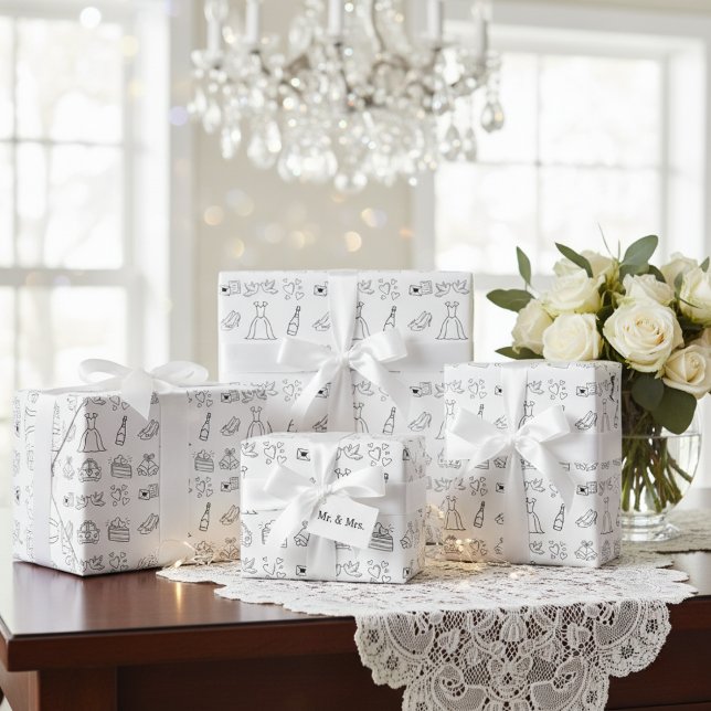Papier Cadeau Enveloppe cadeau de jour de mariage chic (Timeless Wedding Icons Wrapping Paper)