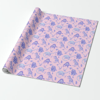 Papier Cadeau Enveloppe cadeau Dinosaur pour filles roses et vio
