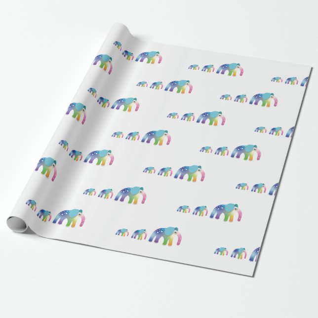 Papier Cadeau Enveloppe Cadeau Eléphant Arc-en-ciel pour enfants (Déroulé)