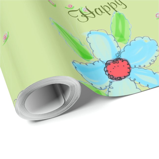 Papier Cadeau Enveloppe Cadeau Fleur Vert (Coin rond)