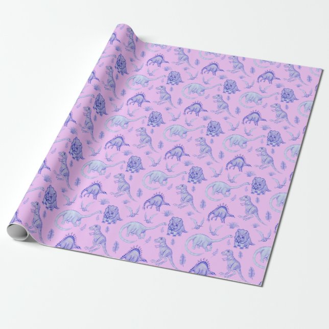 Papier Cadeau Enveloppe cadeau Lilac et Purple Dinosaur (Déroulé)