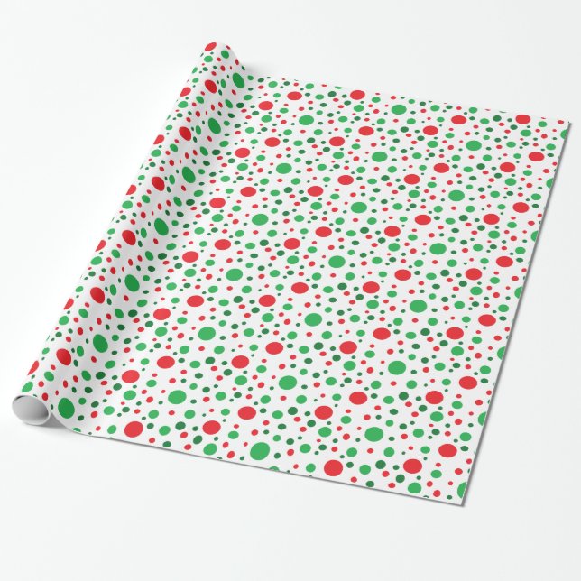 Papier Cadeau Enveloppe cadeau Pois de Noël rouge et vert (Déroulé)