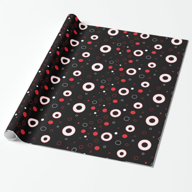 Papier Cadeau Enveloppe cadeau Pois noir, blanc rouge (Déroulé)