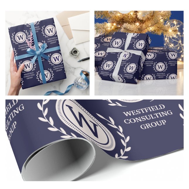 Papier Cadeau Enveloppe cadeau pour monogramme professionnel (Professional Elegant Business navy blue corporate marketing advertising swag modern simple wrapping )