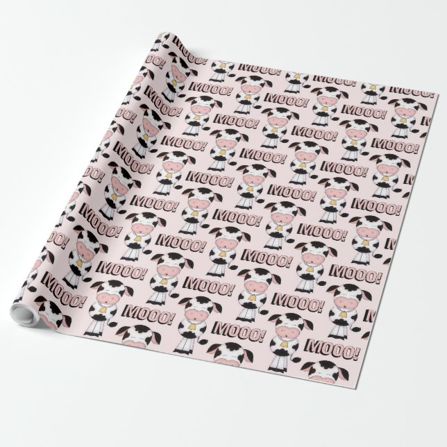 Papier Cadeau Enveloppe cadeau vaches moo mignonne (Déroulé)