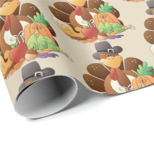 Papier Cadeau Enveloppe carrelée mignonne de pèlerin de dinde
