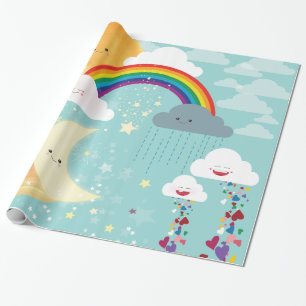 Papier Cadeau Enveloppe d'arc-en-ciel, de lune et de cadeau