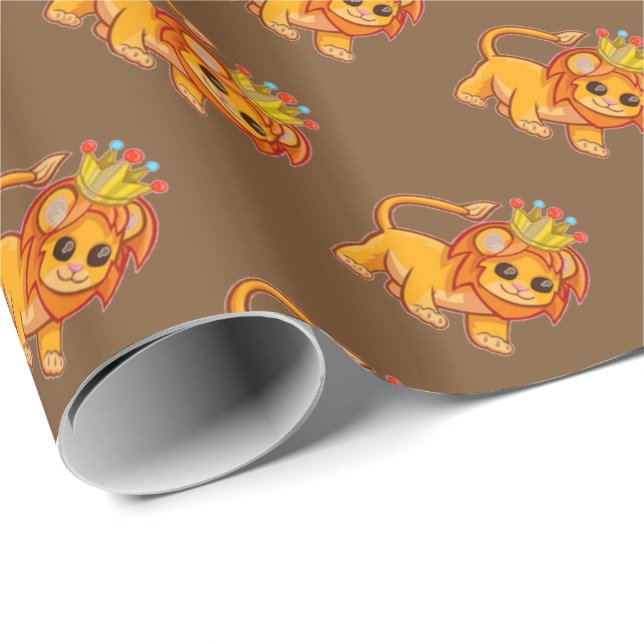 Papier Cadeau Enveloppe de cadeau mignonne du Roi Crown Jungle (Coin rond)