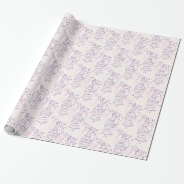 Papier Cadeau Enveloppe mariage violet en cage pour oiseaux (Déroulé)