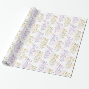 Papier Cadeau Enveloppe mariage violet rose jaune gris