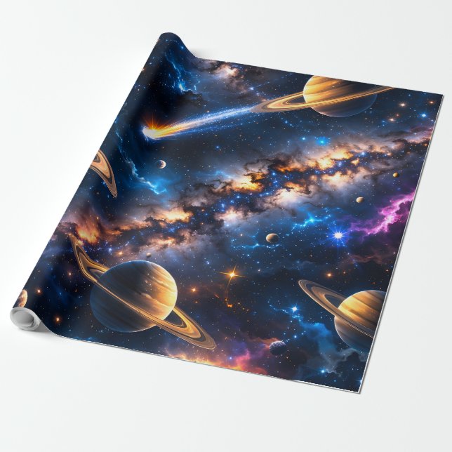 Papier Cadeau Enveloppe premium pour l'espace lointain de Saturn (Déroulé)