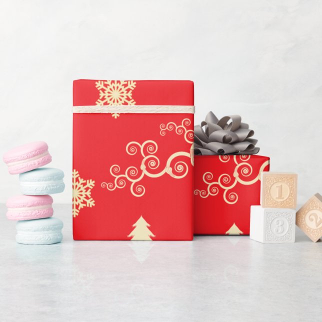 Papier Cadeau Enveloppement de Noël rouge avec des flocons de ne (Créateur téléchargé)