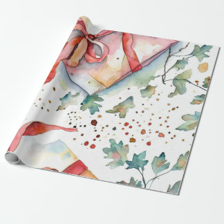 Papier Cadeau Enveloppement d'ornements rouges bissés de neige