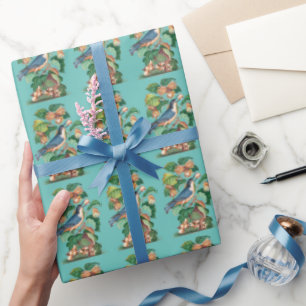 Papier Cadeau Enveloppement vintage d'oiseaux avec fleurs