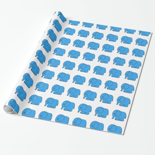Papier Cadeau Ephant bleu à point croisé drôle (Déroulé)