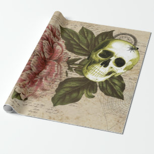 Papier Cadeau Ephémère de crâne rouge Peony Steampunk 