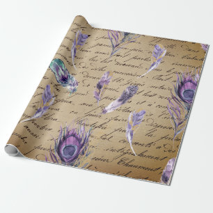 Papier Cadeau Ephémère de plumes d'oiseaux de dédécoupage vintag