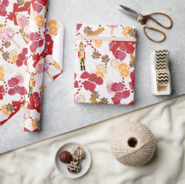 Papier Cadeau Épice botanique abondante rouge casse-noisette