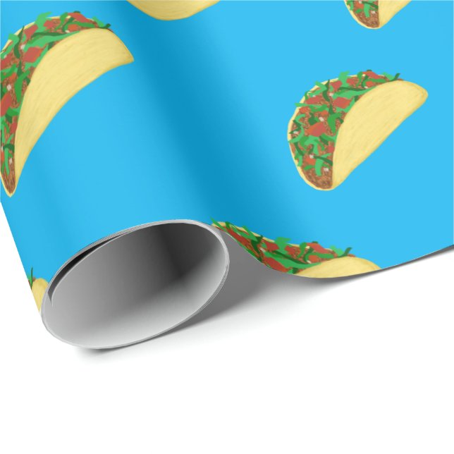 Papier Cadeau Épicé ! Yummy Taco Motif sur Blue (Coin rond)