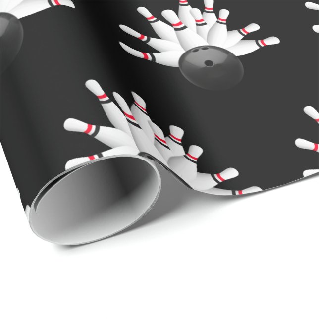 Papier Cadeau épingles de quilles blanches sur noir (Coin rond)