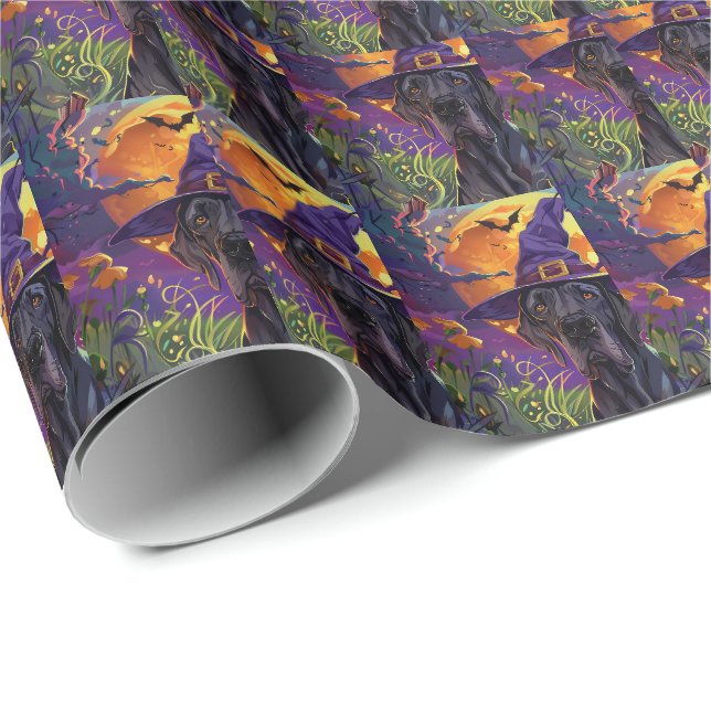 Papier Cadeau Épouvantable chien danois d'Halloween sorcière cit (Coin rond)