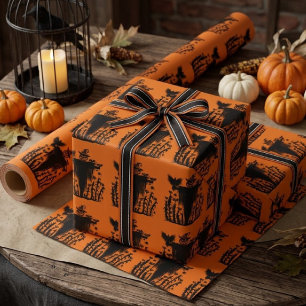 Papier Cadeau Épouvantail d'Halloween gothique effrayant Citroui