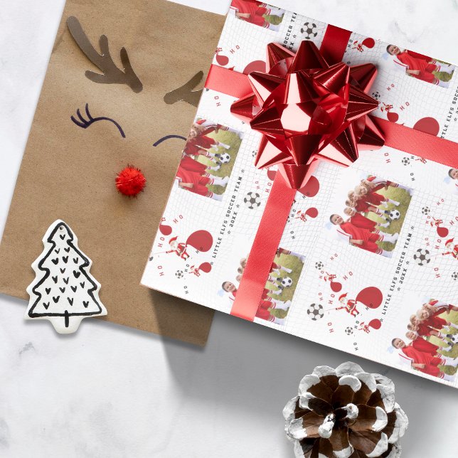 Papier Cadeau Équipe de foot de Noël du Père Noël  (Soccer Team Photo Santa Christmas Personalized Team Name Wrapping & Photo Paper)