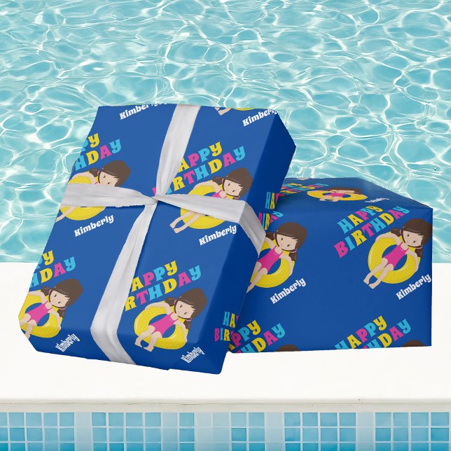 Papier Cadeau Équipe de natation Fille Personnalisée Enfants Joy (Créateur téléchargé)