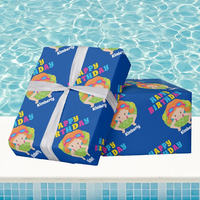 Papier Cadeau Équipe de natation Girl Cute Redhead Kids Pool Ann (Créateur téléchargé)