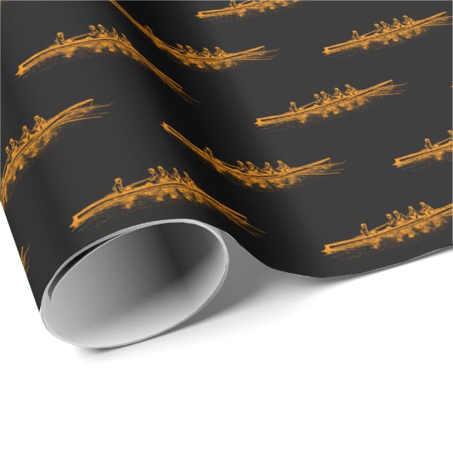 Papier Cadeau Équipe de rameurs de l'équipe d'aviron orange noir (Coin rond)