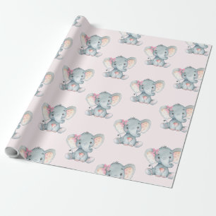 Papier Cadeau Ęr anniversaire d'éléphant rose de douche Girly