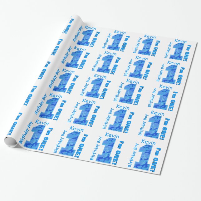 Papier Cadeau ęr Garçon Camo bleu d'anniversaire un B3BZ an (Déroulé)