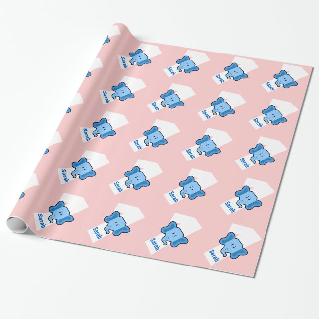 Papier Cadeau ęr Nom fait sur commande an de fille d'ÉLÉPHANT (Déroulé)
