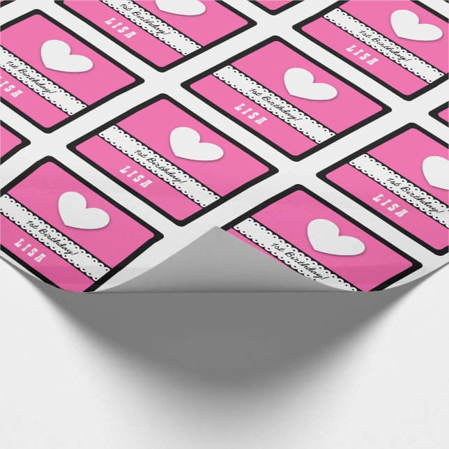 Papier Cadeau ęr Ruban cranté par coeur A11C de fille (Coin)