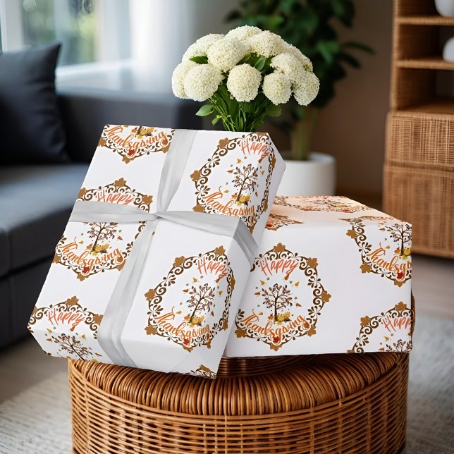 Papier Cadeau Érable de Thanksgiving cadre Feuilles automne (Créateur téléchargé)