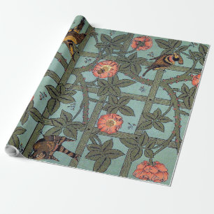 Papier Cadeau Escalade Rose et petit oiseau, William Morris