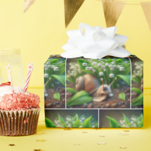 Papier Cadeau Escargot mignon avec des fleurs de muguet