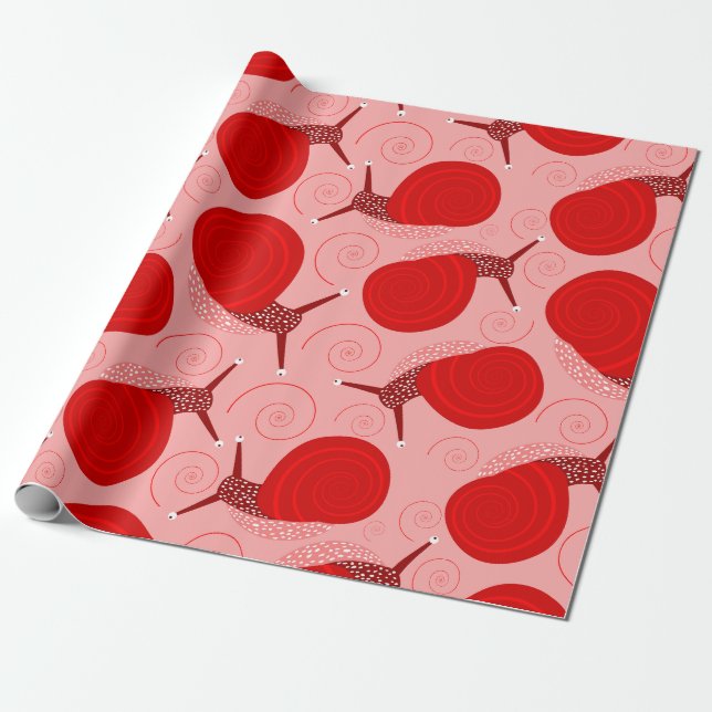 Papier Cadeau escargots abstrait spirale rouge point rose (Déroulé)