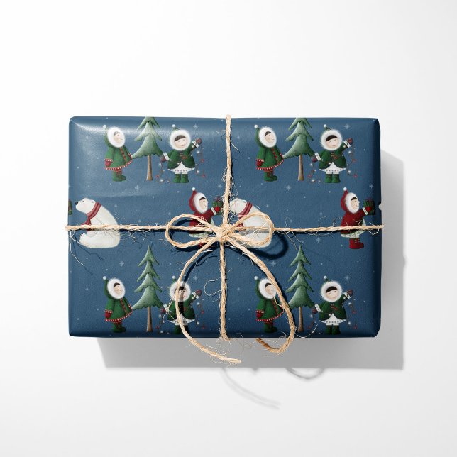 Papier Cadeau Eskimos & Polar Bears on Blue (Créateur téléchargé)