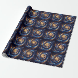 Papier Cadeau Espace Abstrait moderne Royal Blue et Gold Swirls