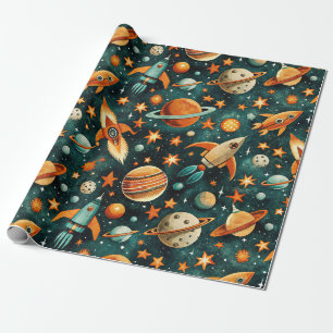 Papier Cadeau Espace atomique milieu du siècle Orange sarcelle P